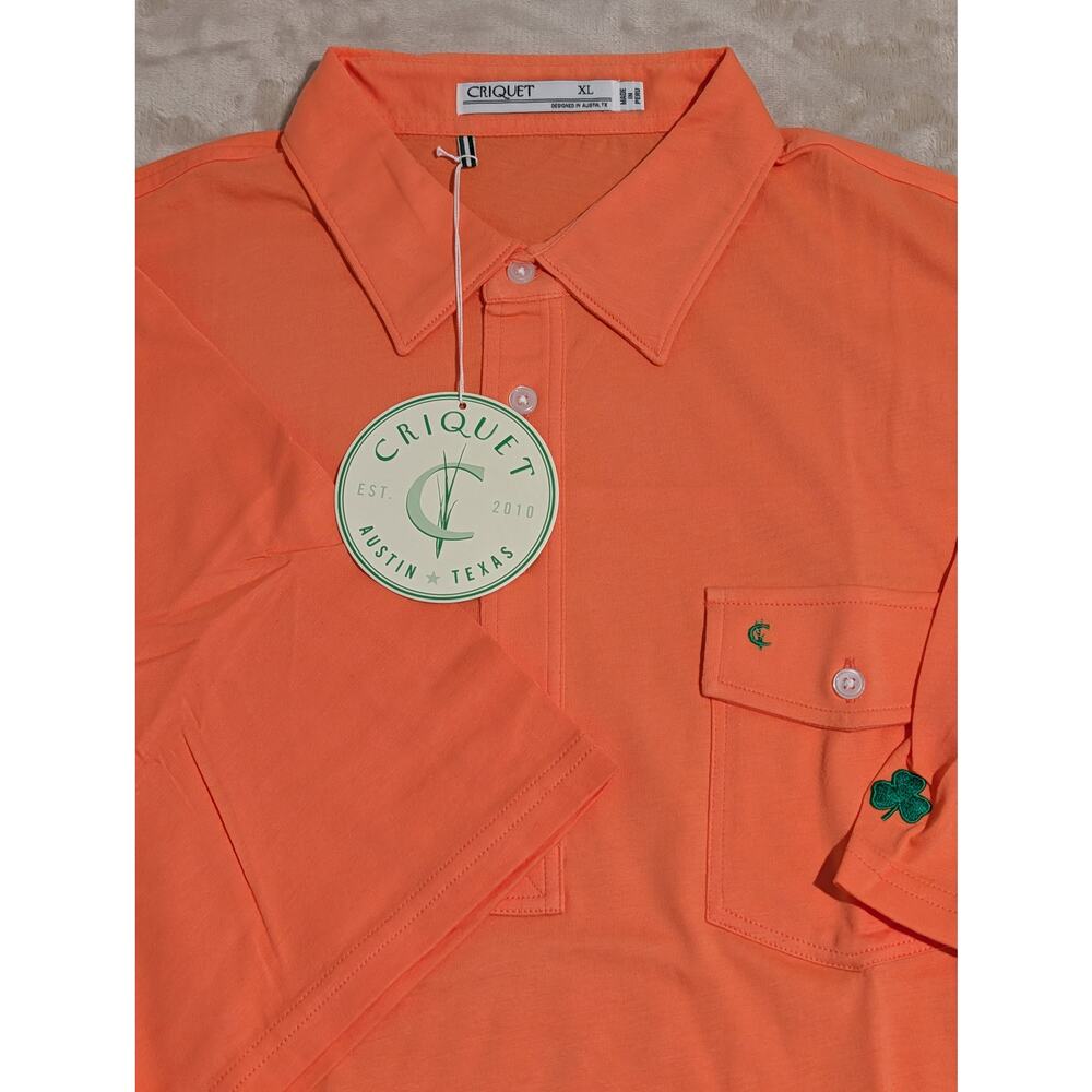 Criquet Mens Player Polo Shirt Orange XL Embroidered Organic Cotton Golf NWT
